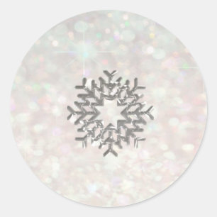 Sticker Rond Snowflake hiver Parties scintillant romantique pét