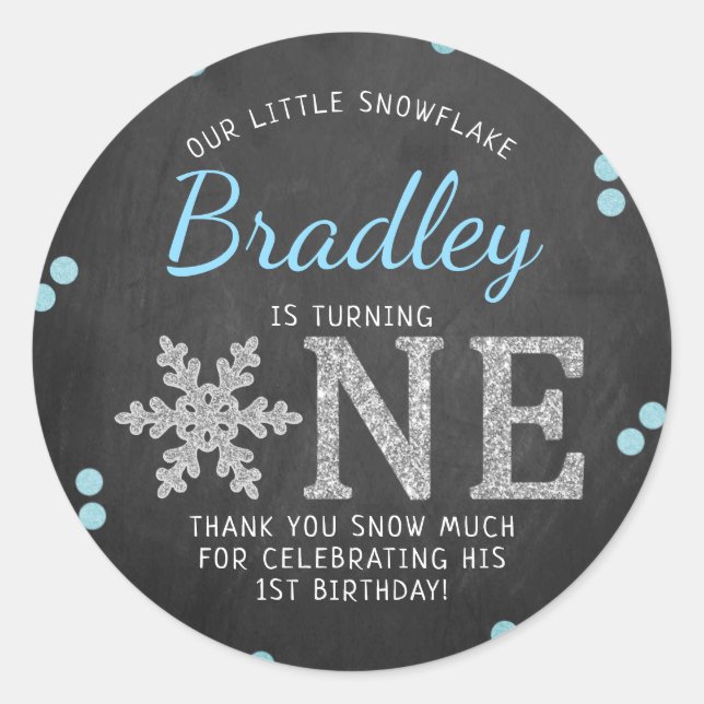 Sticker Rond Snowflake Winter Chalkboard 1er anniversaire (Devant)