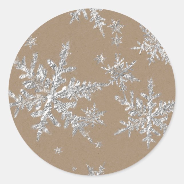Sticker Rond Snowflakes argenté Brown Kraft rustique (Devant)
