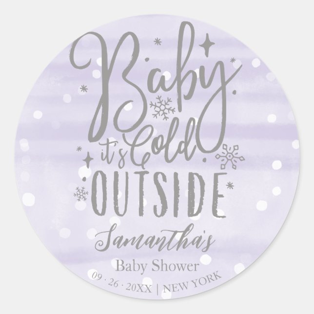 Sticker Rond Snowflakes Baby It's Cold Outside Baby shower (Devant)