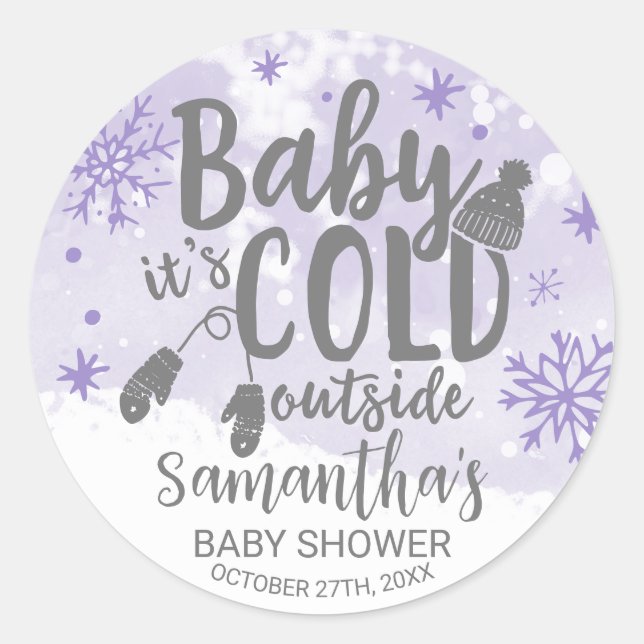 Sticker Rond Snowflakes Baby It's Cold Outside Baby shower (Devant)