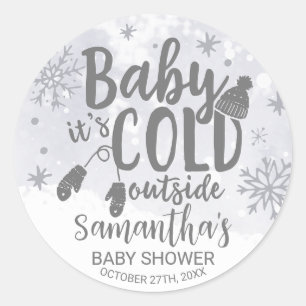 Sticker Rond Snowflakes Baby It's Cold Outside Baby shower Clas