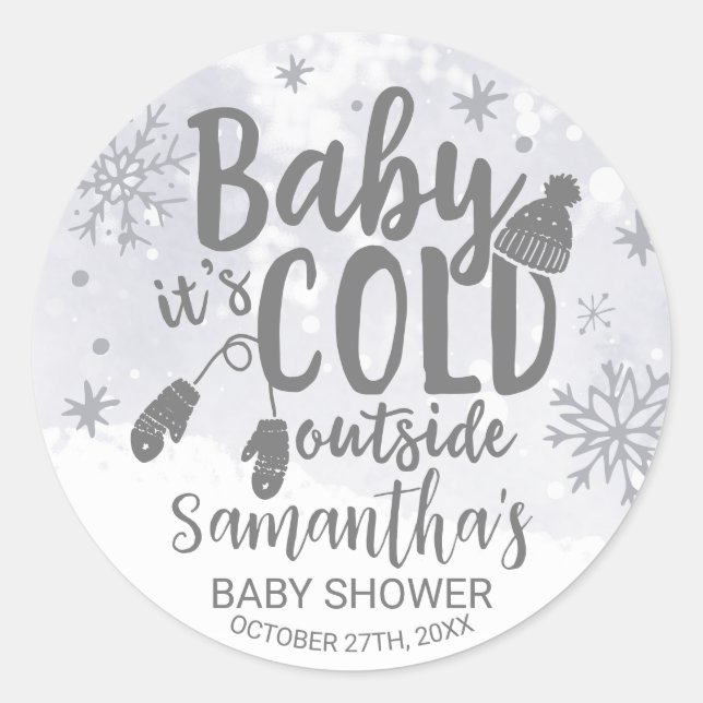 Sticker Rond Snowflakes Baby It's Cold Outside Baby shower Clas (Devant)