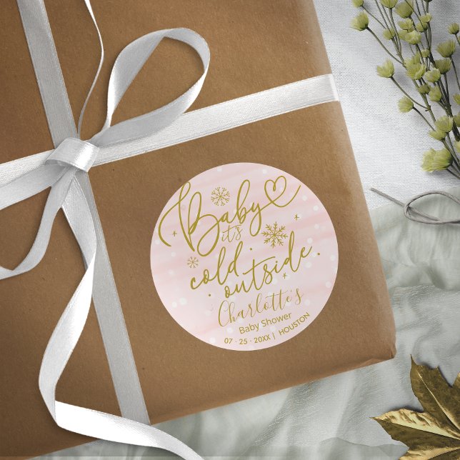 Sticker Rond Snowflakes Baby It's Cold Outside Girl Baby shower (Créateur téléchargé)