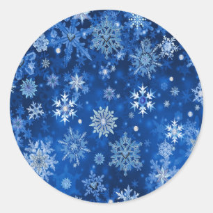 Sticker Rond Snowflakes de Noël Bleu et argent