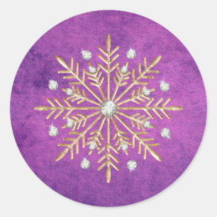 Sticker Rond Snowflakes de Noël Purple & Or