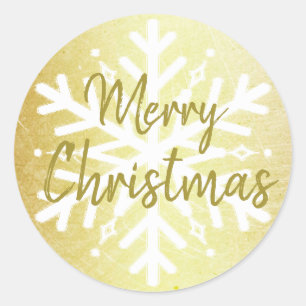 Sticker Rond Snowflakes Gold et White Joyeux Noël