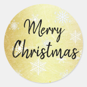 Sticker Rond Snowflakes Gold Joyeux Noël