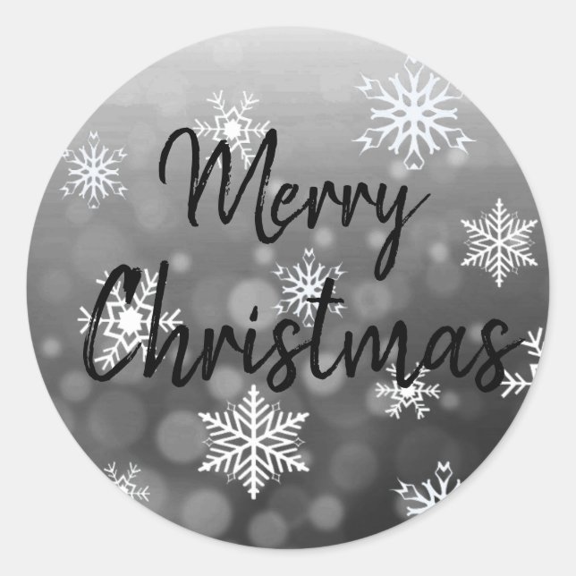 Sticker Rond Snowflakes noir et blanc Joyeux Noël (Devant)