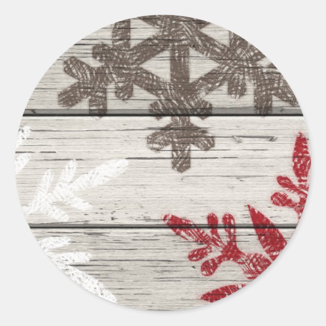 Sticker Rond Snowflakes rustiques en hiver (Devant)
