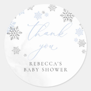 Sticker Rond Snowflakes Winter Boy Baby shower Merci