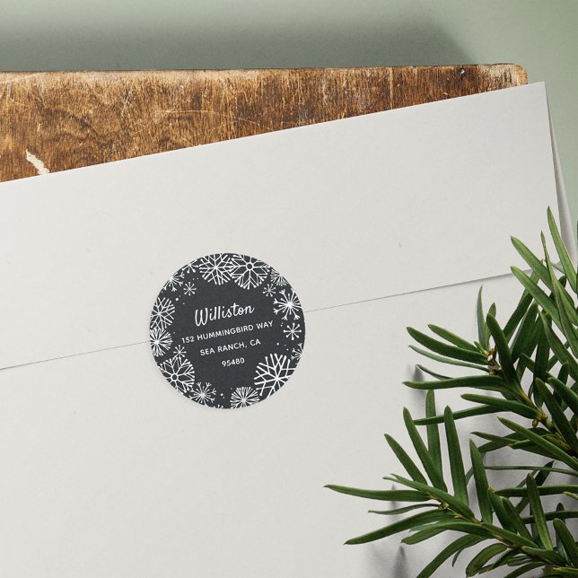 Sticker Rond Snowflon Bordure Holiday Adresse de retour (Créateur téléchargé)