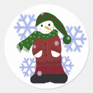 Sticker Rond Snowman avec Big Snowflakes