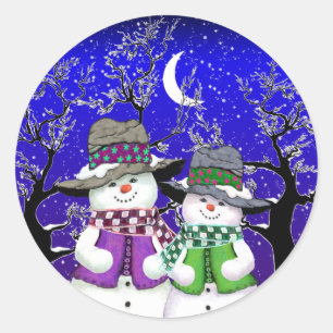 Sticker Rond Snowman avec des chevaliers amis