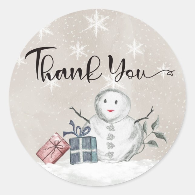 Sticker Rond Snowman baby shower merci classique bâton rond (Devant)