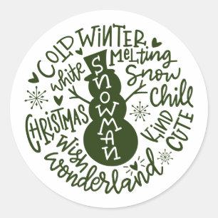 Sticker Rond Snowman Christmas Winter Wonderland typographie