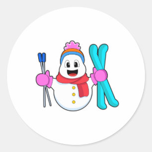 Sticker Rond Snowman comme skieur avec ski