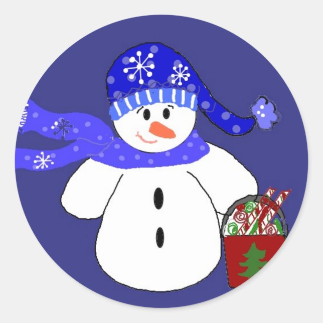 Sticker Rond Snowman en bleu (Devant)