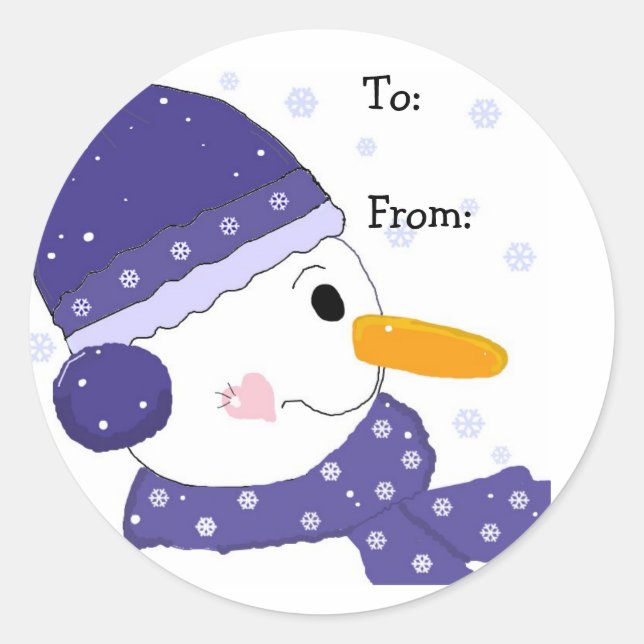 Sticker Rond Snowman en Casquette bleu et Écharpe (Devant)