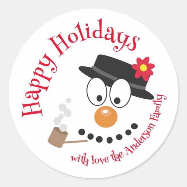 Sticker Rond Snowman Funny Visage mignonne nouveauté Cadeau de  (Devant)