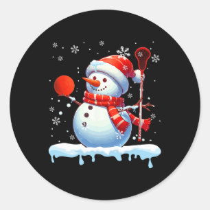 Sticker Rond Snowman Jouer à la crosse de Noël Joueur Fan Love