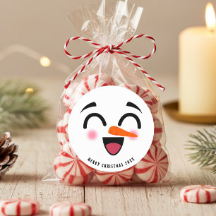 Sticker Rond Snowman Joyeux Noël mignon visage souriant hiver