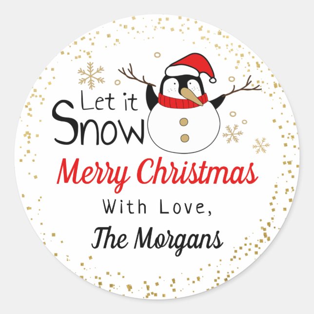 Sticker Rond Snowman Laisser neiger Joyeux Noël Fête (Devant)
