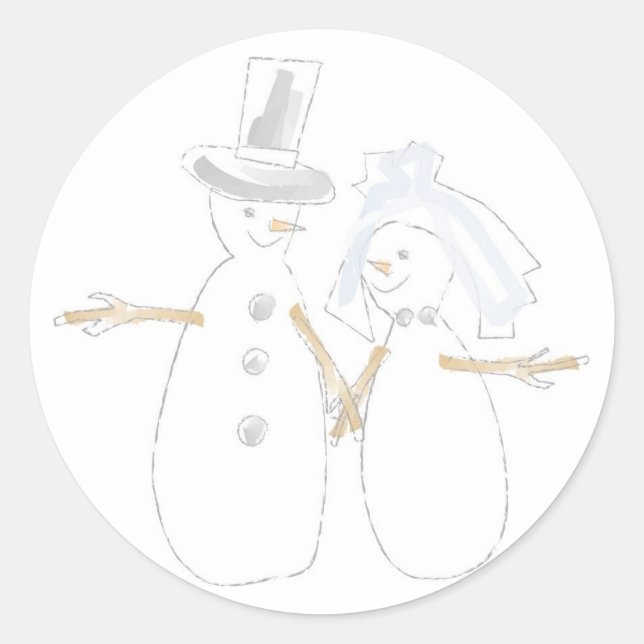 Sticker Rond Snowman Love Couple Design Seals (Devant)