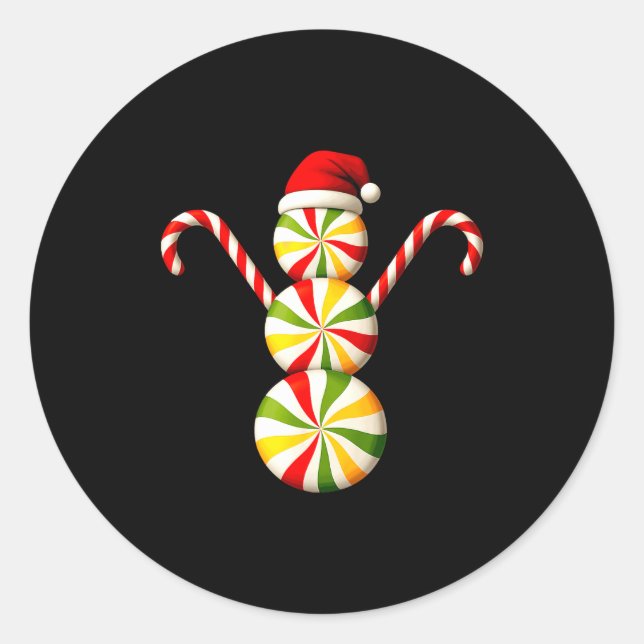 Sticker Rond Snowman Peppermint Candies Merry Christmas Pajamas (Devant)
