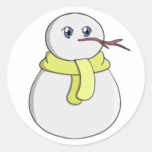 Sticker Rond Snowman portant une écharpe jaune