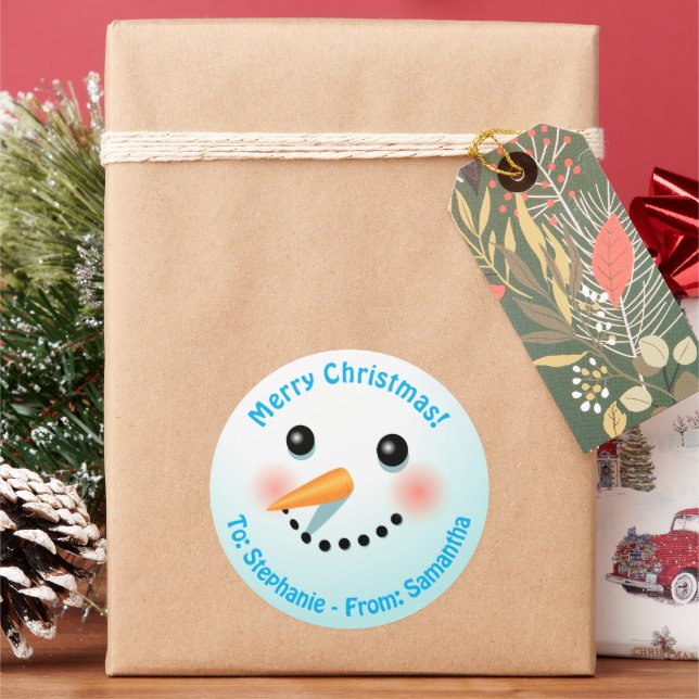 Sticker Rond Snowman Souriant cool Avec Nez De Carotte (vacances)