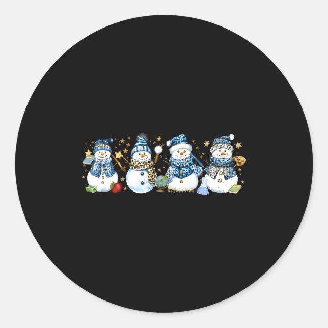 Sticker Rond Snowman Teacher Winter Leopard Clroom Cute Blue St (Devant)