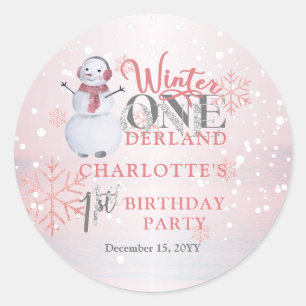 Sticker Rond Snowman Winter ONE derland 1er anniversaire