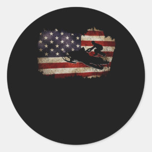 Sticker Rond Snowmobile USA Drapeau Snow Sled Patriotique