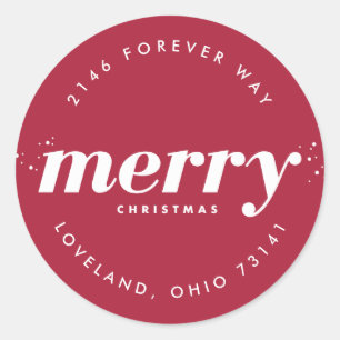 Sticker Rond Snowy Modern Joyeux Noël Retour Adresse