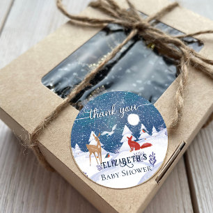 Sticker Rond Snowy Winter Nature Animaux Baby shower Merci
