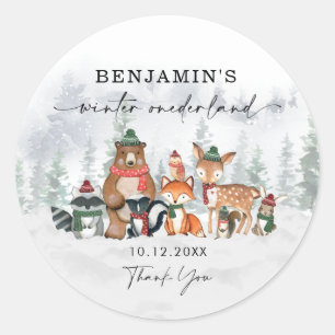 Sticker Rond Snowy Winter ONE derland Forêt Animaux Merci