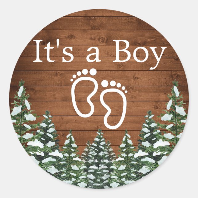 Sticker Rond Snowy Wood & Forest Country Pine C'EST UN GARÇON (Devant)