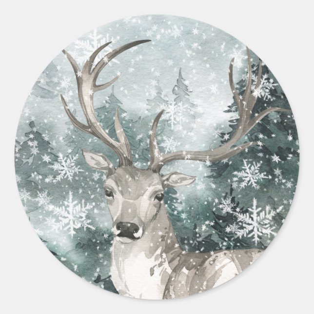 Sticker Rond Snowy Woodland Mountain Forest Stade d'hiver (Devant)
