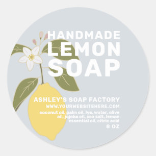 Sticker Rond Soap au citron artisanal moderne Botanique Bleu
