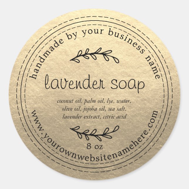 Sticker Rond Soap Or Rustique De Lavande Faite À La Main (Devant)