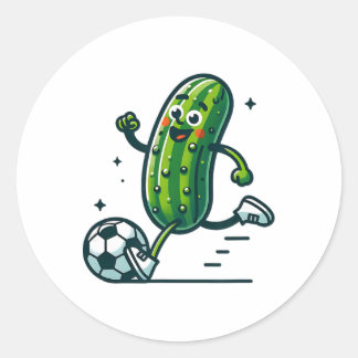Sticker Rond Soccer Cucumber Kicking Byll Funny Pickle Player 
