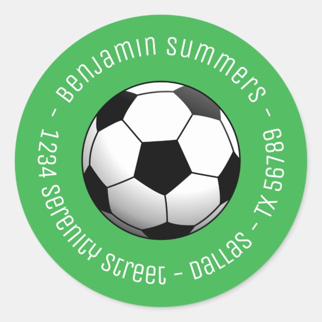 Sticker Rond Soccer Football Ball on Green Custom Text (Devant)
