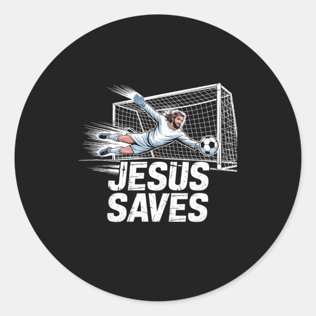 Sticker Rond Soccer Goalie Goalkeeper Jesus Saves Christian Soc (Devant)