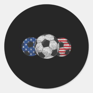 Sticker Rond Soccer Rouge Blanc Bleu Drapeau Américain 4 juille