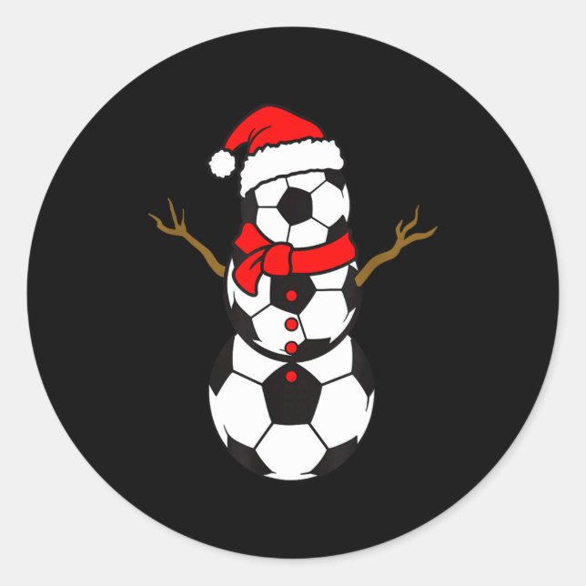 Sticker Rond Soccer Santa Hat Snowman Xmas Funny Soccer Lover C (Devant)