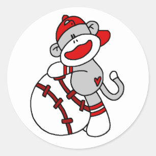 Sticker Rond Sock Monkey Basball