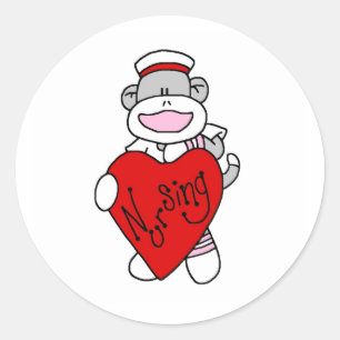 Sticker Rond Sock Monkey I Love Nursing T-shirts et cadeaux