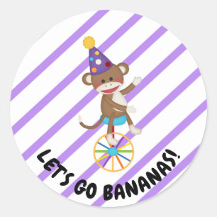 Sticker Rond Sock Monkey Jongler Balls Stick Stripe rose