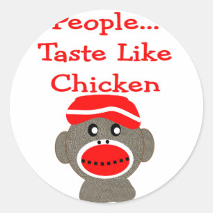 Sticker Rond Sock Monkey "PEUPLE GOSTE like CHICKEN"